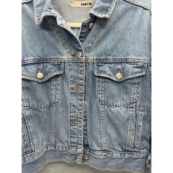 TOPSHOP MOTO MEDIUM WASH WOMEN'S DENIM TRUCKER JEAN JACKET Sz US 6 INNER POCKETS - Picture 4 of 13